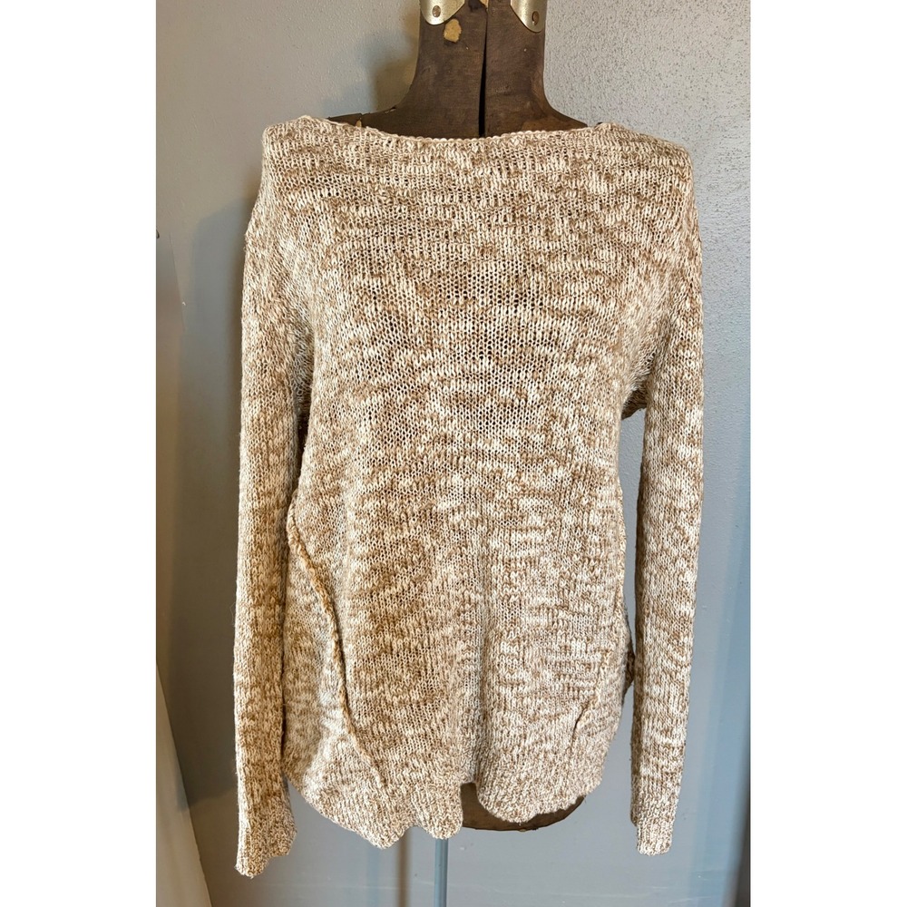 BP Nordstrom Womens XL Marled Knit Boatneck Sweater Tan Cream Oversized Pullover